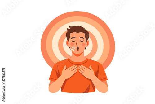 Man practicing deep breathing exercise with glowing aura