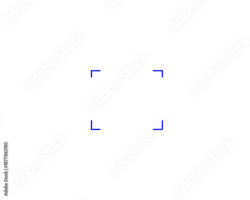 Blue glowing focus rectangle frame overlay for futuristic ui hud camera view video screen interface on transparent backgroun