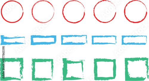 Hand Drawn Brush Stroke Frames and Shapes Set Circle Square Rectangle Vector