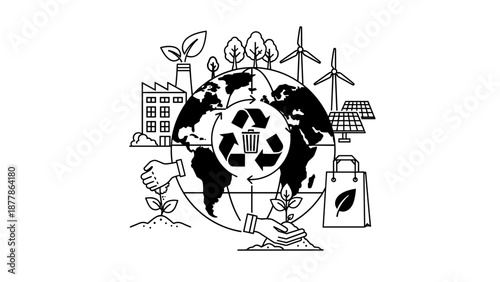 Eco Friendly Earth Illustration with Renewable Energy.