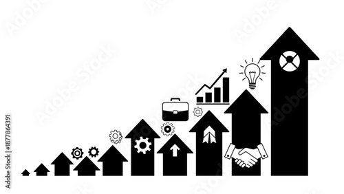 Houses with symbols representing business growth and success.