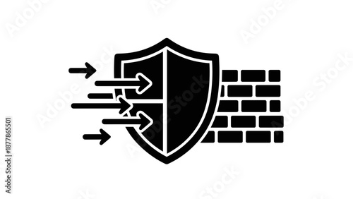 Shield Icon with Arrows and Brickwall.