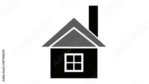 Simple black and gray house icon with chimney and window