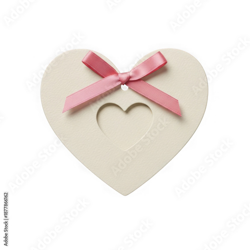 Heart shaped box with pink bow isolated on transparent background