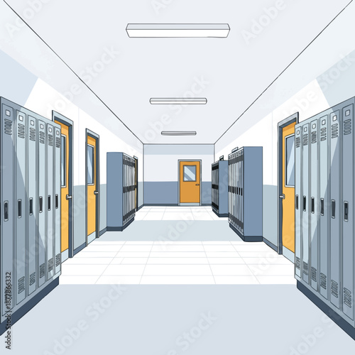 Empty School Hallway with Lockers