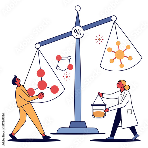 Scientific Diagram of Balanced Chemical Reaction Representing Equilibrium and Molecular Interaction for Educational and Industrial Use