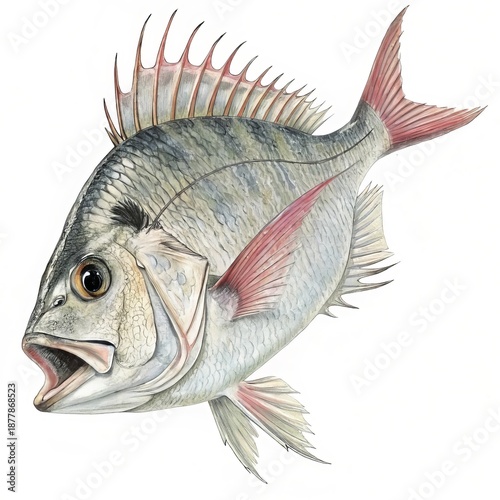 A detailed illustration of a fish with open mouth