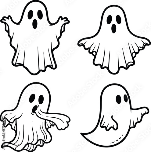 Charming Hand-Drawn Cartoon Ghost Collection for Halloween Celebrations and Spooky Season Designs