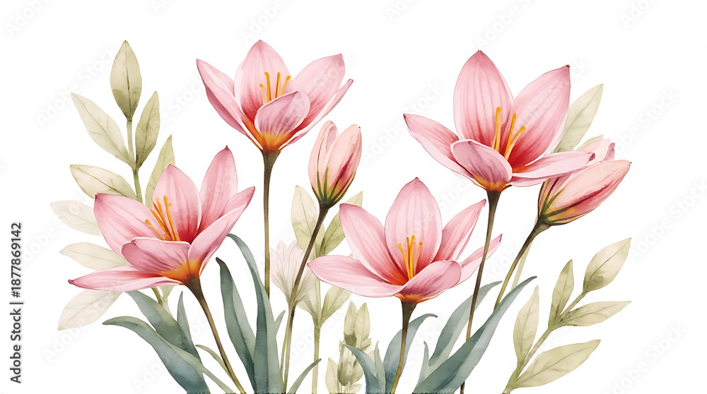 Fototapeta premium Pink Tropical Flowers Arrangement with Green Foliage