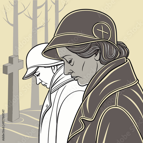 Two women in a cemetery