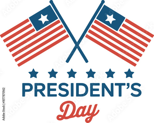 Presidents Day Logo with Crossed American Flags and Patriotic Stars