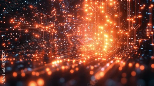 Digital Luminescence: An abstract depiction of data streams, visualized as radiant particles of light flowing through a network of connections.