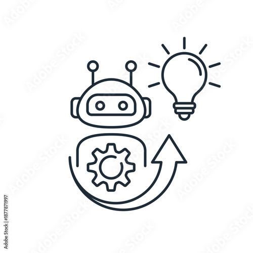 Robotic electronic assistant, consultant.Online communication, virtual support assistance.Concept of artificial intelligence support. Vector linear icon illustration isolated on white background.