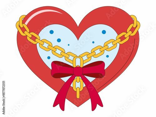 Red Heart with Gold Chain and Bow Tie for Valentines Day