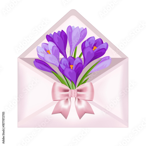 envelope with spring flowers without background