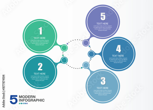 Modern circle infographic with 5 steps, process or options.
