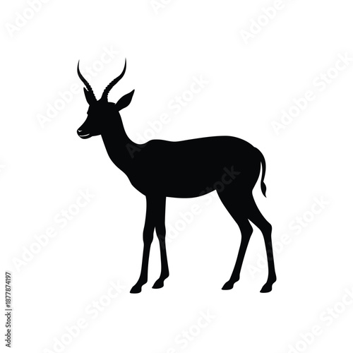 Black Springbok Silhouette Vector Graphic Isolated on White Background African Safari Wildlife