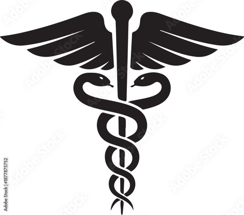 Medical symbol staff of hermes or mercury with snakes and wings