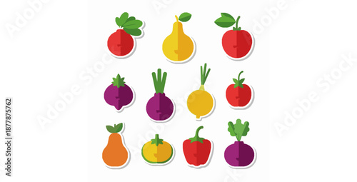 Funny fruit and vegetable healthy food sticker vector set
