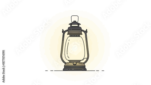 Vintage oil lantern illustration with warm glow on white background
