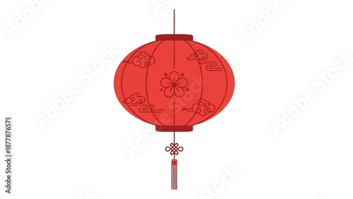Vector illustration of a vibrant red Chinese New Year lantern with intricate designs on a white background.