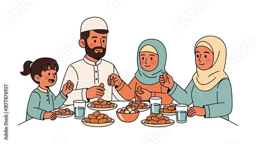 Happy family enjoying traditional meal together in a cozy setting
