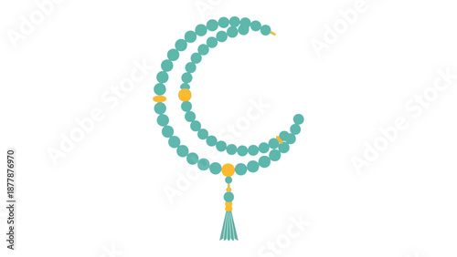 Abstract crescent moon design with turquoise beads and tassel