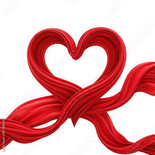 Red heart shape ribbon isolated on transparent background