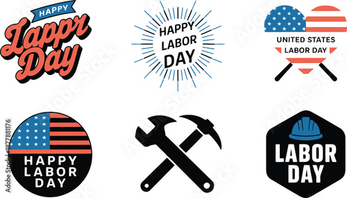 Labor Day celebration icon collection patriotic elements work tools