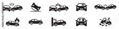 Car accident icon set. Car crash icons. Vector Illustration. EPS 10