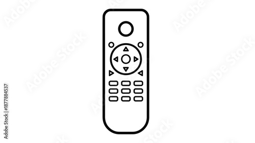 Simple line art icon of a remote controller with navigation arrows and numeric keypad for a television or other media device.