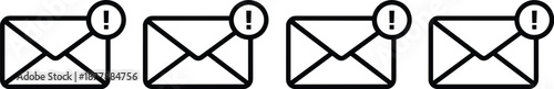Email notification line icons for new unread inbox message alert with exclamation mark for business communication digital marketing social media vector graphic design element for website presentation
