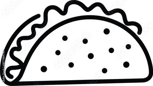 Minimalist taco outline illustration graphic design isolated on white background traditional mexican food icon simple black line drawing for restaurant menu street food festival branding marketing mat