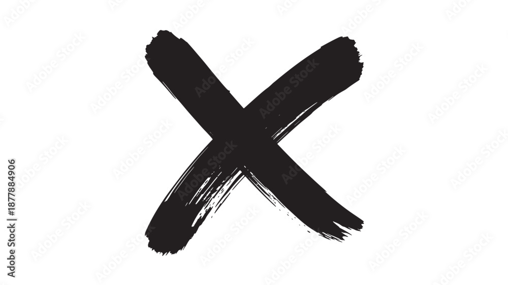 Obraz premium A black cross mark symbol painted with bold brush strokes on a plain surface viewed directly from the front
