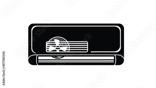 Black silhouette of a split-type indoor air conditioner unit, a modern appliance for controlling room temperature and climate.