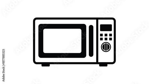 Simple black and white icon of a microwave oven, an essential kitchen appliance for heating and cooking food quickly.