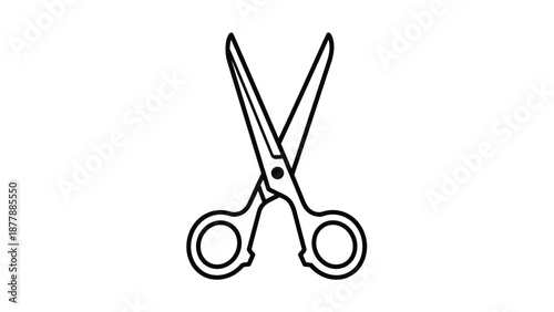 Simple black line art icon of a pair of open scissors, representing cutting, crafts, tailoring, office supplies, or hairdressing.