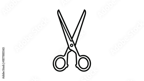 Classic black outline of open scissors, a versatile cutting tool for use in schools, offices, crafting, and personal grooming.