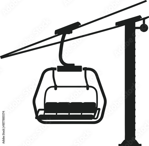 Nordic Style Black and White Ski Lift Poster Illustration