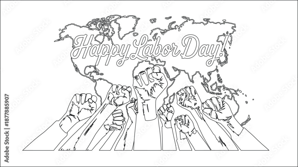 Obraz premium Labor Day global worker solidarity outline illustration