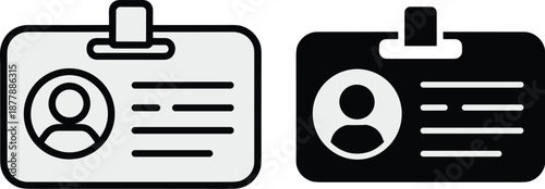 Identification card icon set showing personal identification ID badge with simple line art vector illustration for corporate security access control employee identification in business and technology