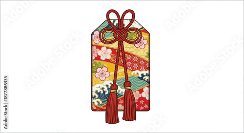 Detailed illustration of an Omamori blessing from a shrine