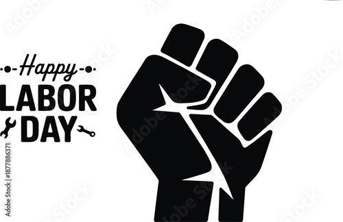 Labor Day holiday graphic with raised fist and text