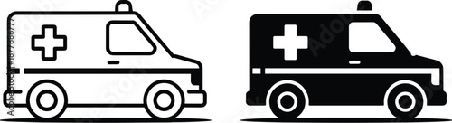 Ambulance emergency vehicle line art icon vector illustration showcasing medical transport in minimalist design suitable for healthcare awareness campaigns or crisis response infographics promoting sa