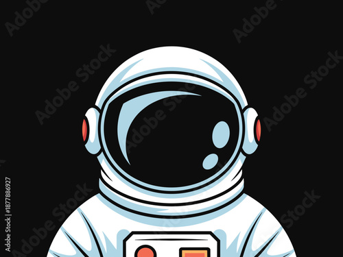 Cartoon astronaut character illustration in spacesuit with helmet against dark background cosmic explorer space travel futuristic science fiction exploration discovery graphic design for kids educatio