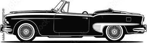 Classic vintage black convertible car vector illustration isolated on white background antique automobile design for automotive history nostalgia concepts retro vehicle drawing for transportation and