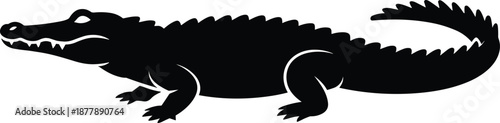 Striking alligator silhouette illustration black and white vector design powerful reptile icon graphic element predatory wildlife animal swamp predator danger animal vector design for logo design and