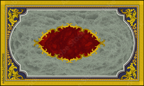 Luxury Classic Golden Ornamental Frame on Teal and Red Background