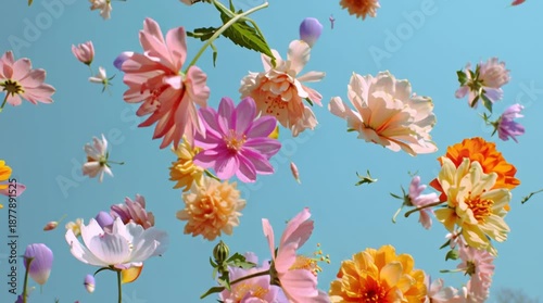 Flores de primavera flotan en el aire