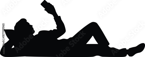 Relaxing businessman using smartphone silhouette illustration lying down casual in suit modern lifestyle remote work mobile communication technology concept for presentation website advertising market